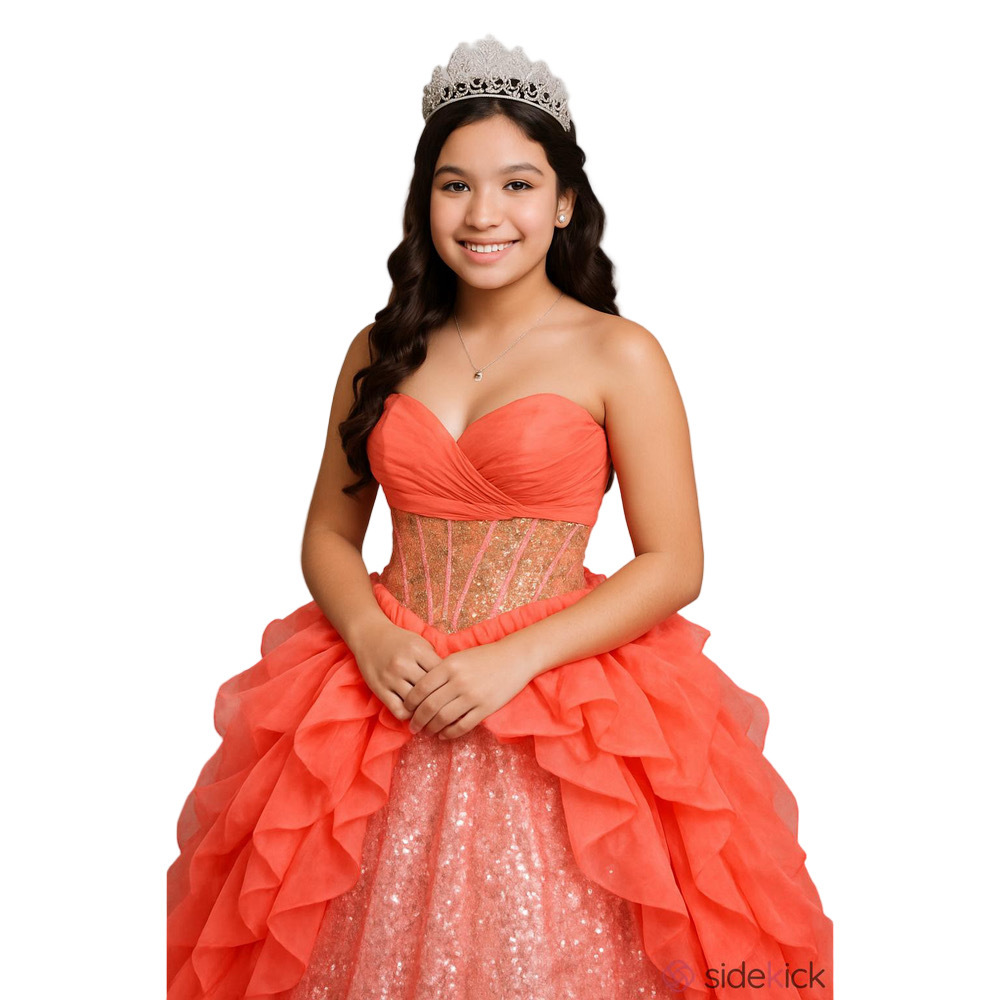 NWT Disney Princess Melon & Silver Sequin Quinceañera BallGown Size 8